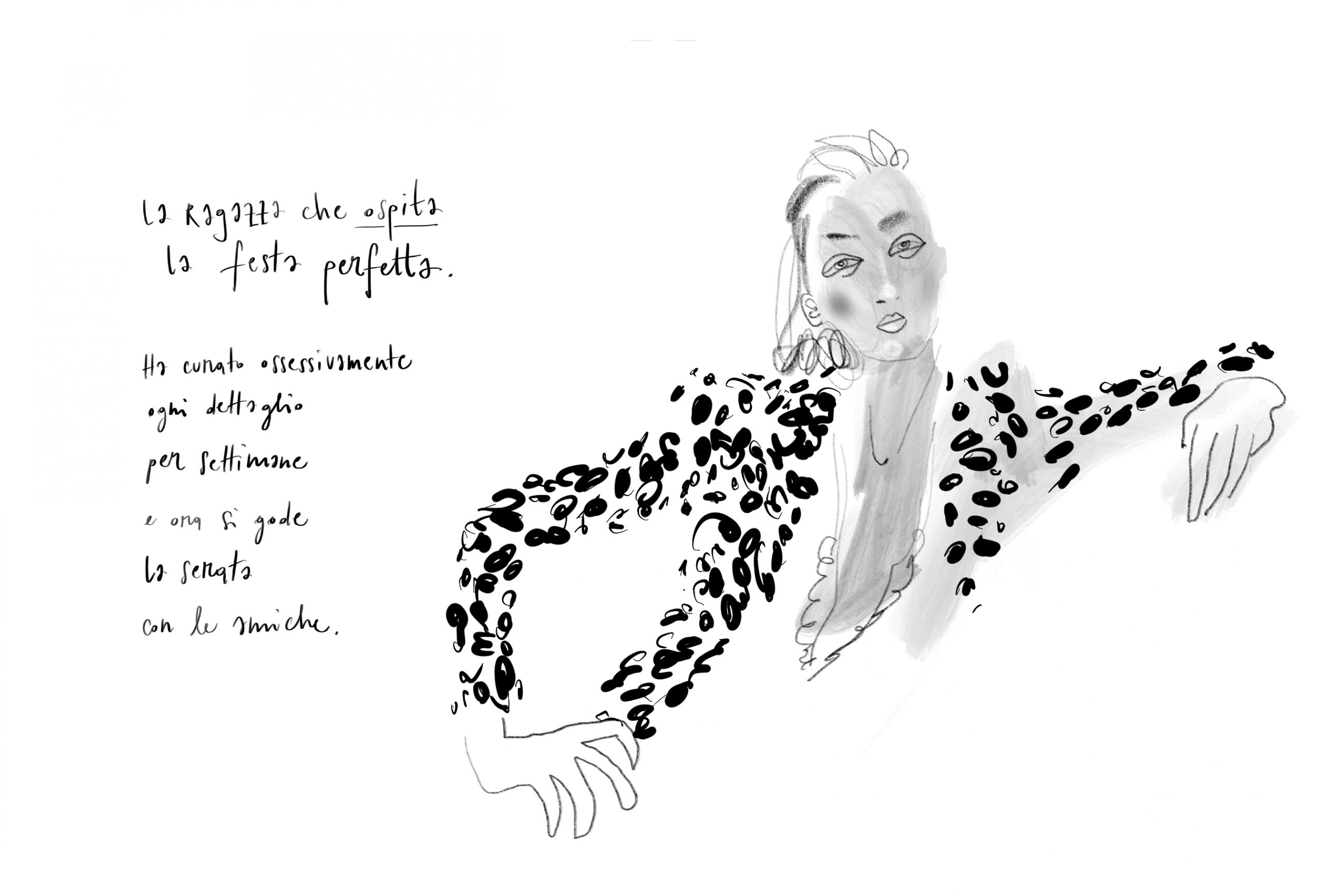 Girl with leopard jacket, illustration by Silvana Mariani