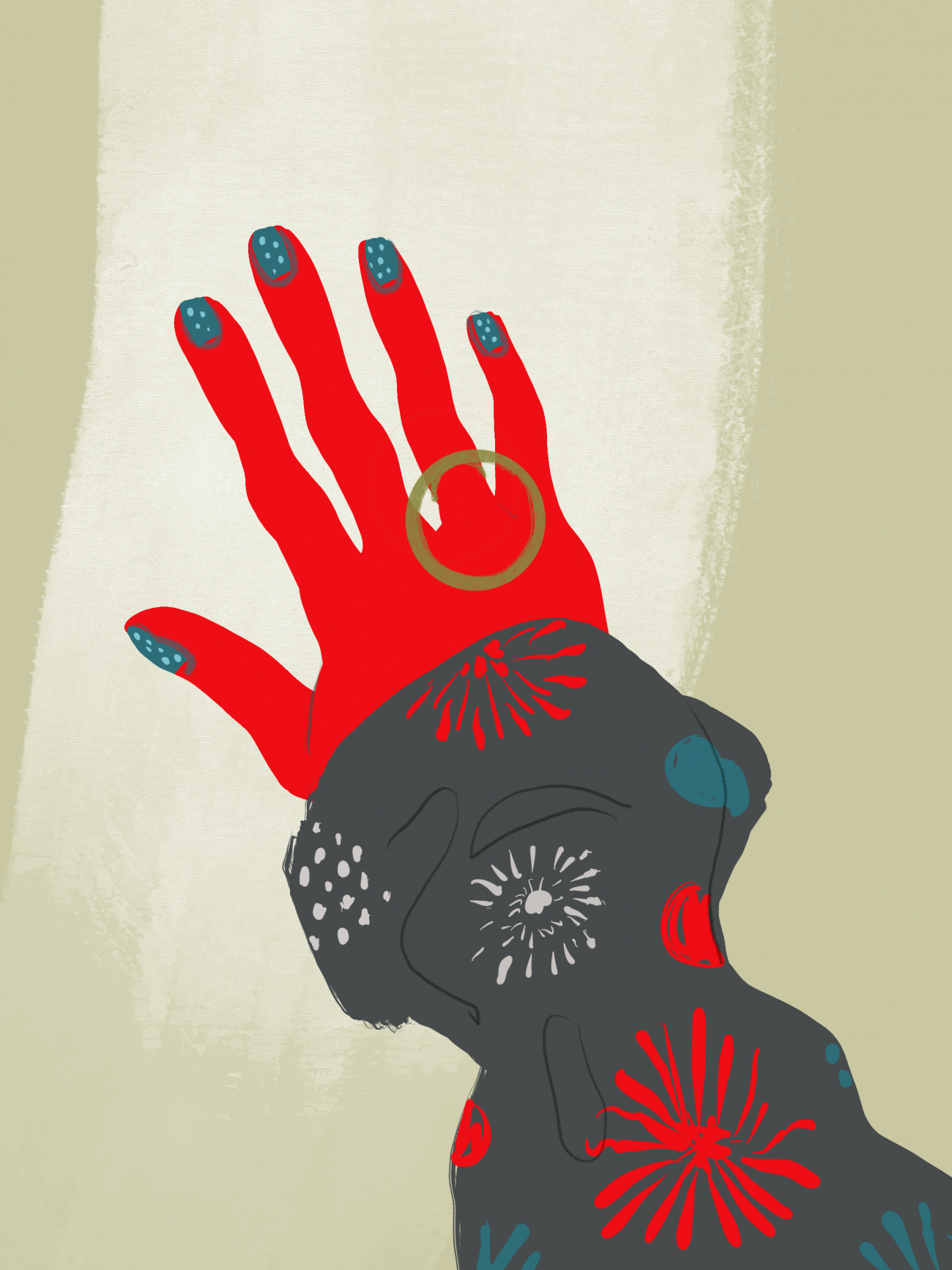Red hand, fashion illustration by Silvana Mariani
