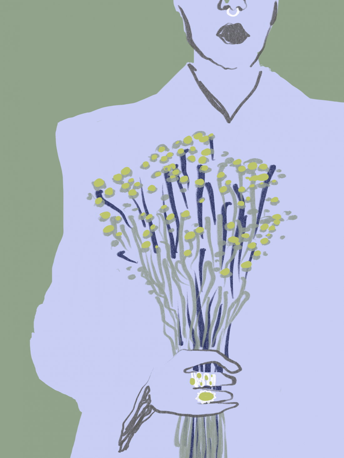 Ragazza con fiori, illustrazione di Silvana Mariani
