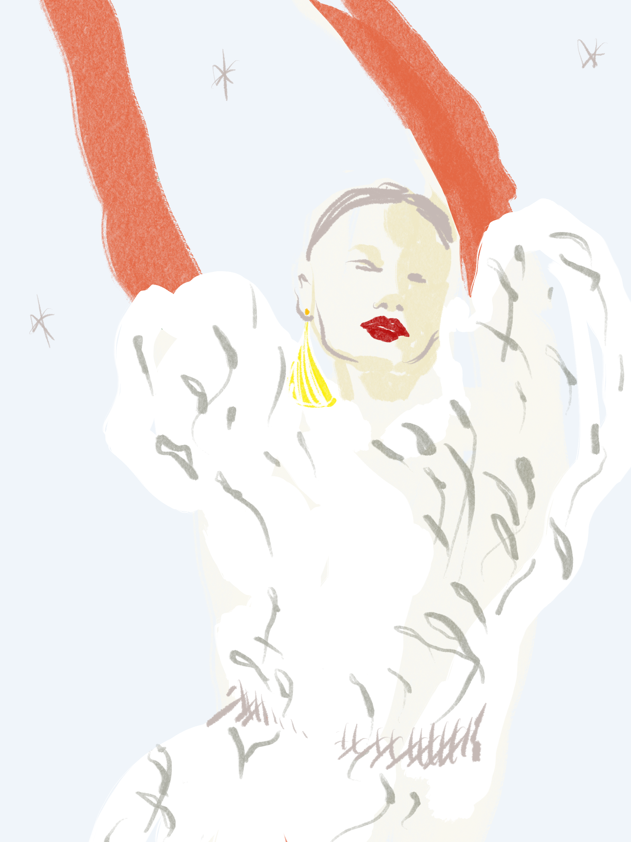 Girl with hands up, Glam Illustrations by Silvana Mariani