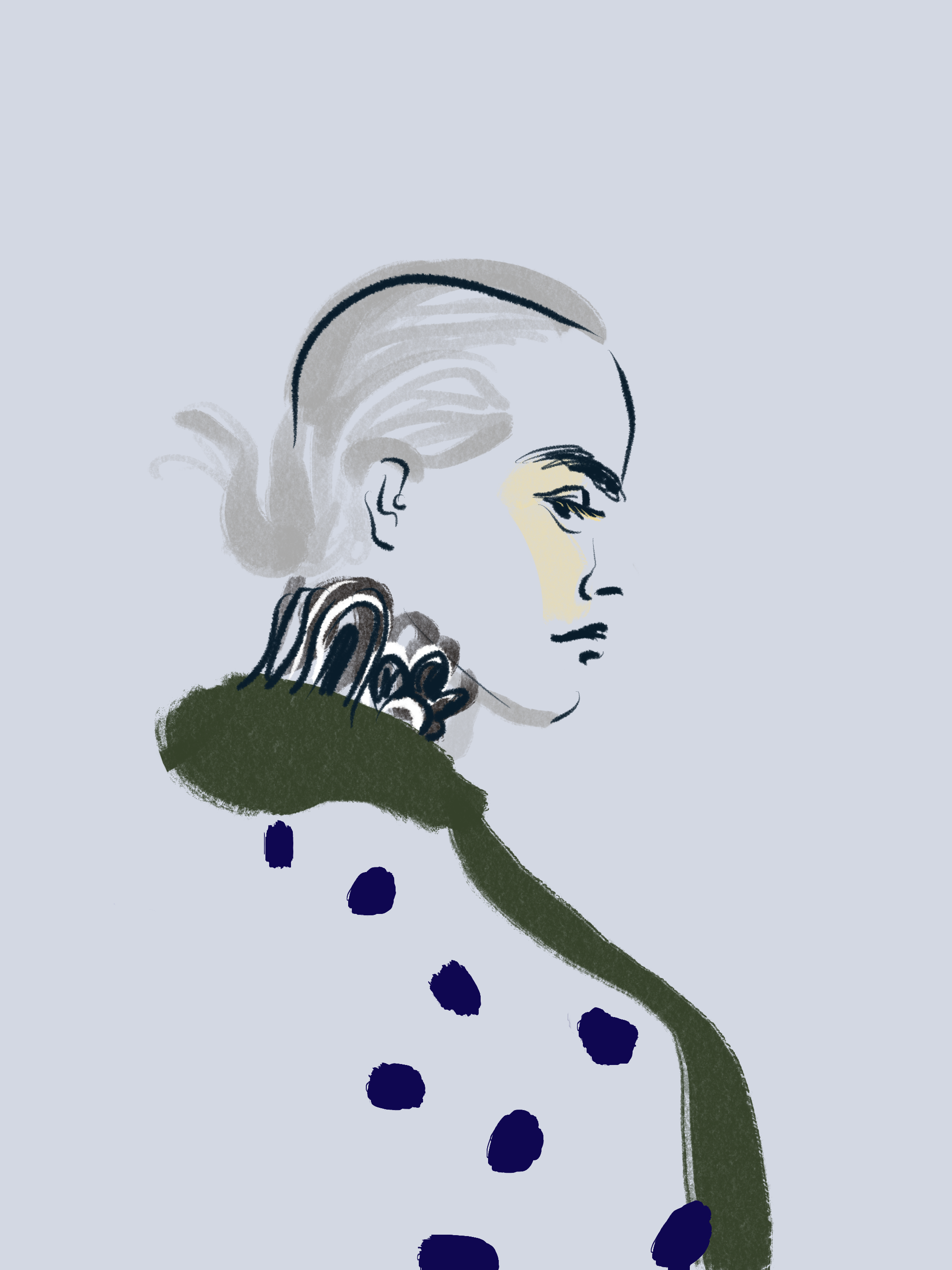 Polka dots coat, fashion illustration by Silvana Mariani