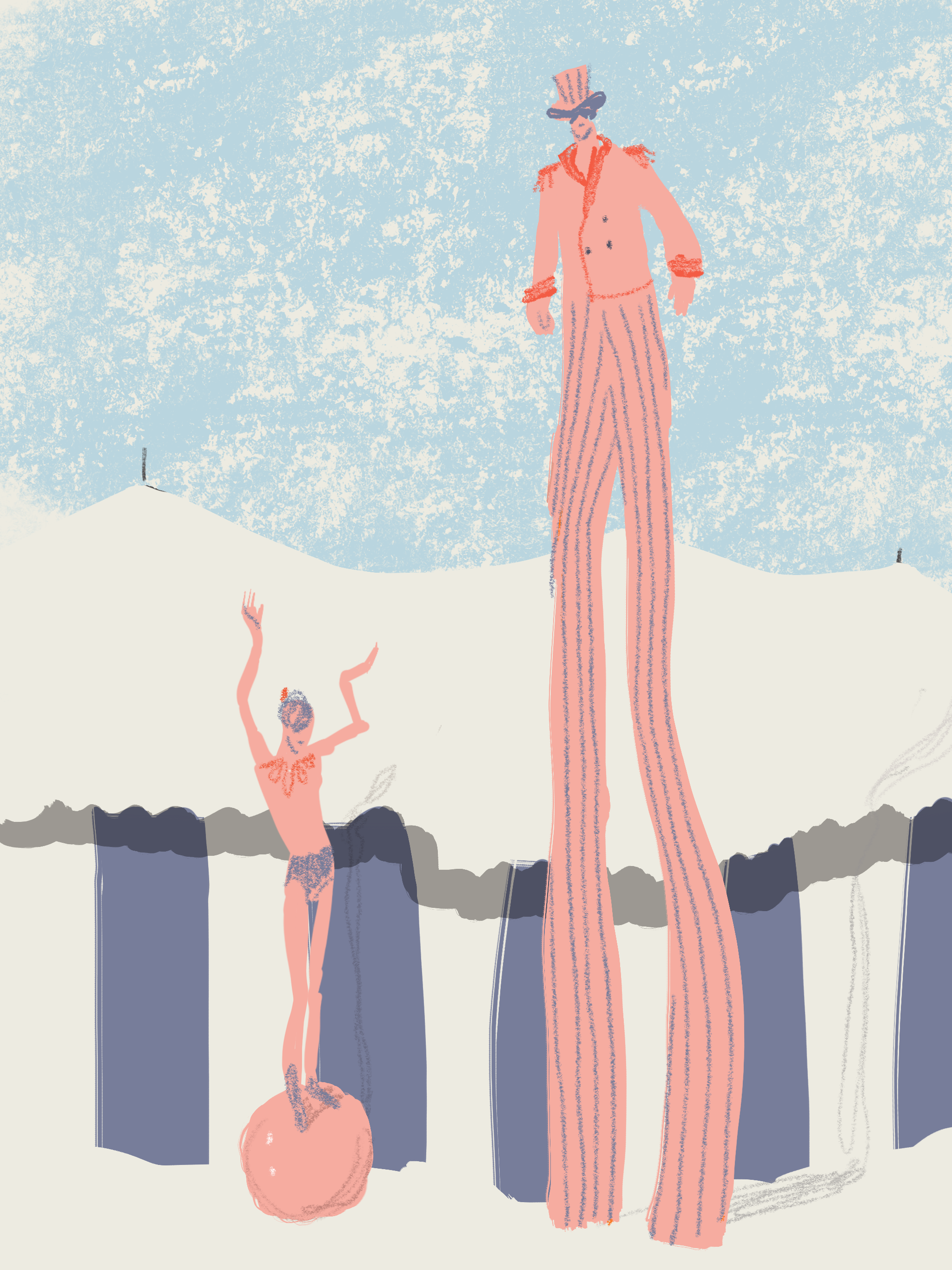 Trampoliere e giovane acrobata | Open Toe illustration