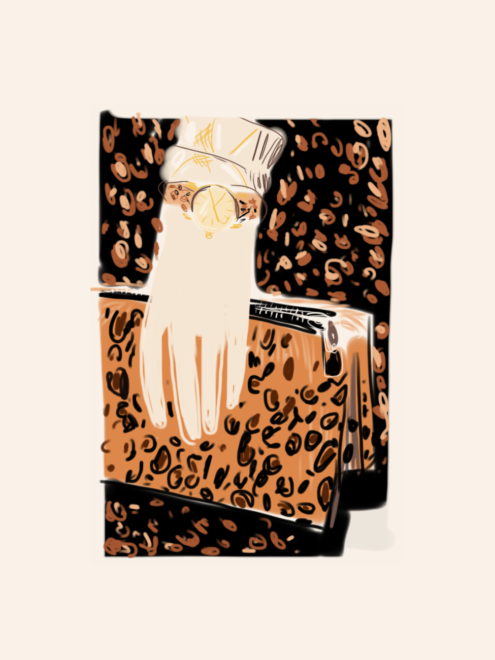 Leopard bag, watch and gloves. Fashion illustration by Silvana Mariani